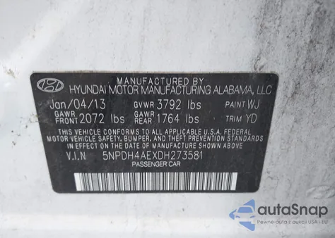 2013 Hyundai Elantra Gls from USA, damaged, VIN 5NPDH4AEXDH273581